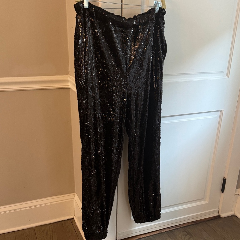 Black Sequin Track Pants